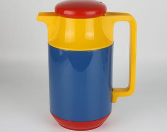 Vintage 80s Color Block Thermos Carafe | Retro Insulated Pitcher
