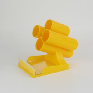 Vintage 1970s Desk Organizer | Yellow Space Age Pen Holder & Paper Tray | Mid-Century Modern Office Storage | 10x17x15cm