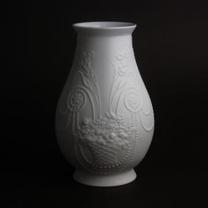 60s Kaiser  Porcelain Vase by Manfred Frey , White Bisque Floral Bouquet , Vintage West Germany Mid Century Modern Decor