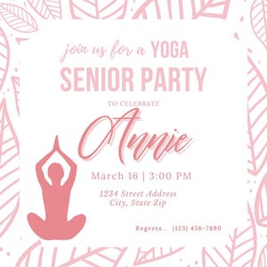 Yoga Printable invite Senior Party Birthday Bachelorette Invitation