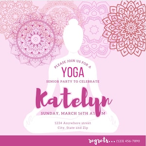 Yoga Printable Invite Senior Party Birthday Bachelorette