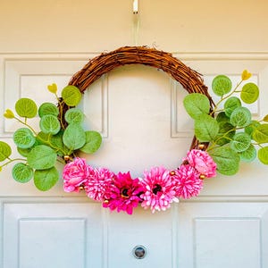 Handmade 30cm Spring Wreath – Pink Blooms & Greenery