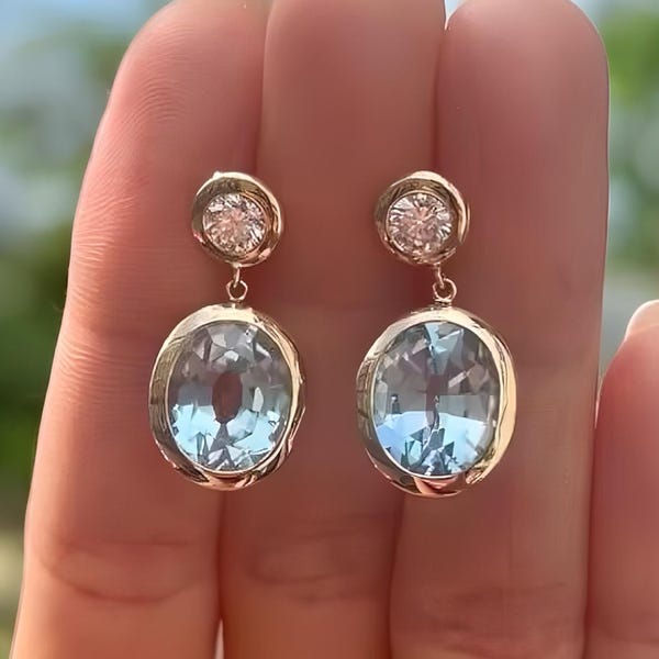 Aquamarine Drop Earrings Bezel Dangle Sterling Silver Minimalist March Birthstone Jewelry Gift