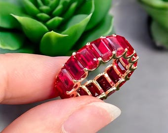 Anello dell'eternità in rubino / Argento sterling placcato oro