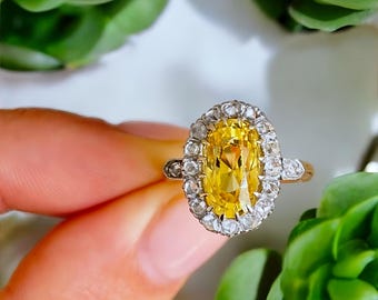 Gelber Saphir Halo Ring Vergoldetes Sterling Silber Elegantes Geschenk für Sie