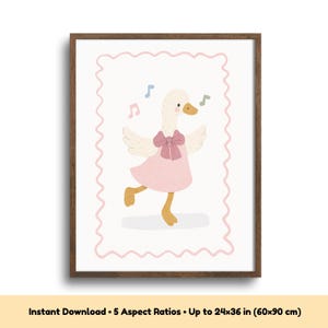 Sweet Goose Nursery Print, Pink Goose in Dress, Digital Download for Girls&#39; Room, Dancing Goose Printable Wall Art, Digital Nursery Decor