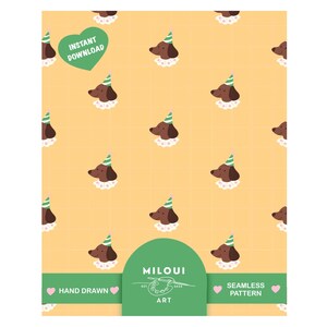 Dachshund Party Seamless Pattern, Yellow Doxie Digital Paper (PNG)