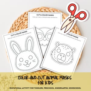 Crafty Fun with Animal Masks: Print Color and Play Set for Kids, Educational Dress-Up Kit, Classroom Craft for Imaginative Learning