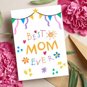 Tarjeta imprimible "La mejor mamá del mundo", tarjeta digital para el Día de la Madre, tarjeta de regalo para mamá, tarjeta imprimible para el Día de la Madre, tarjeta digital "Feliz Día de la Madre".