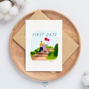 Valentijnsdag Lovers in the Park met ballonnen Fine Art ansichtkaarten voor eerste afspraakjes, briefpapierset, kunst aan de muur, woondecoratie, ArtPrint