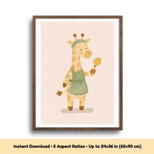 Giraffe Nursery Wall Art, Cute Animal Print for Kids Room, Whimsical Giraffe Art, Playful Printable for Children, House Cleaning Giraffe Art