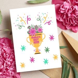 Tarjeta imprimible "La mejor mamá del mundo", tarjeta digital para el Día de la Madre, tarjeta de regalo para mamá, tarjeta imprimible para el Día de la Madre, tarjeta digital "Feliz Día de la Madre".