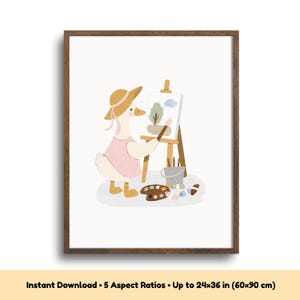 Charming Goose Painting for Girls Room Decor, Printable Farm Animal Art, Sweet Goose Illustration for Nursery Printable, Digital Download
