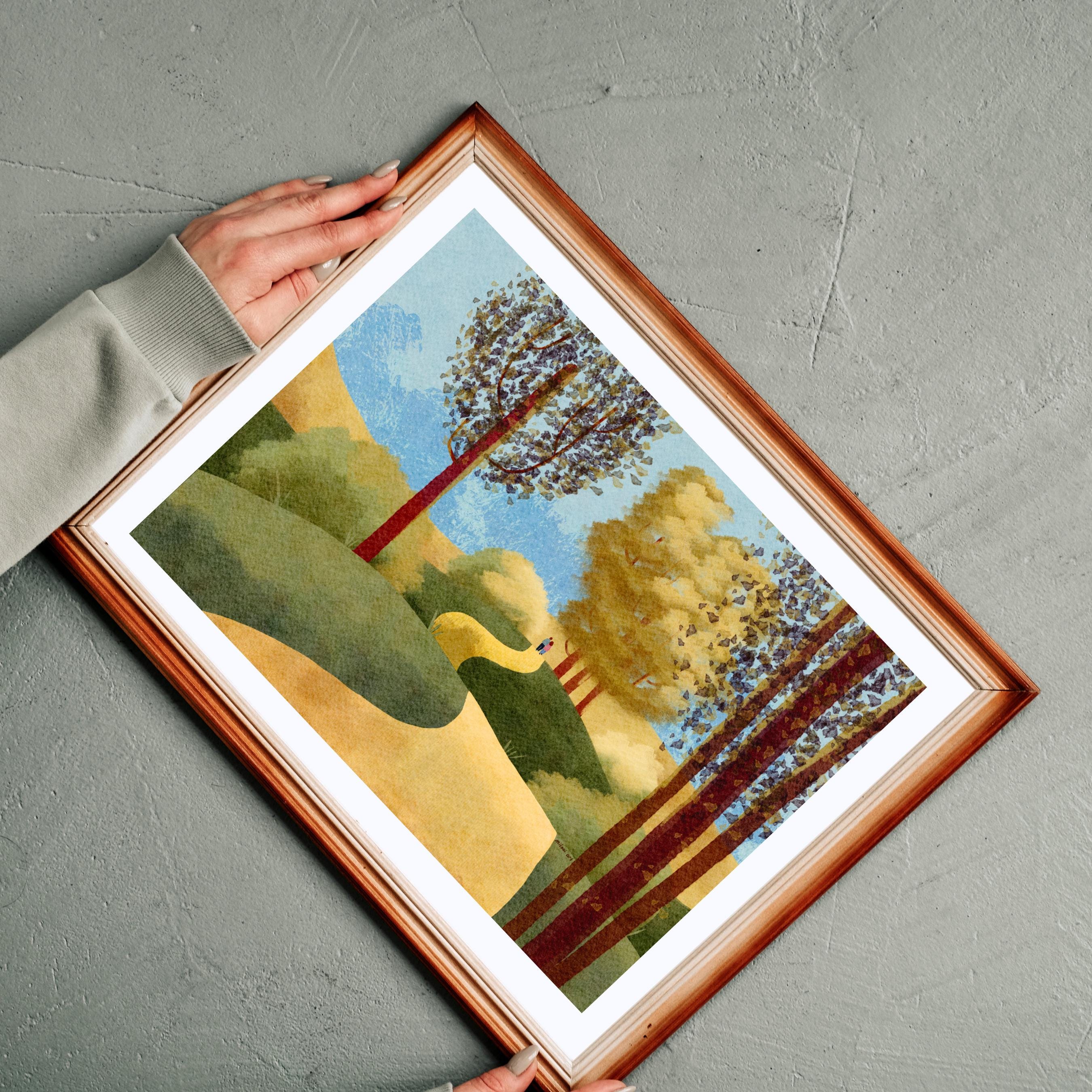 Pastel Autumn Walk Rolled Posters, Tranquil Digital Wall Art, Nature ...