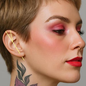 Gold Ear Climber Earrings Gold Minimalist Bar Ear Pin Futuristic Earrings Single Earring Helix Hook Earrings Needle Earring Gold Ear Bar