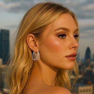 Multi Hoop Earrings Sterling Silver Pointed Dangle Earrings Unusual Everyday Hoops Latch Back Teardrop Earrings