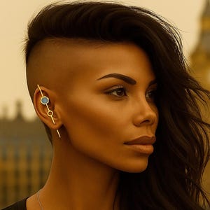 Gold Plated Hexagon Ear Climbers – Aqua Chalcedony Geometric Earrings
