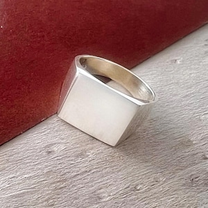 Sterling Silver Signet Ring Men Square Chunky Ring Statement Rings For Men Solid Silver Ring