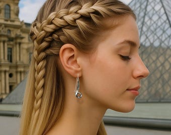 Silver Long Hook Ringlet Earrings Sterling Silver Drop Earrings Long Silver Drop Earrings Curved Hook with Loop Detail