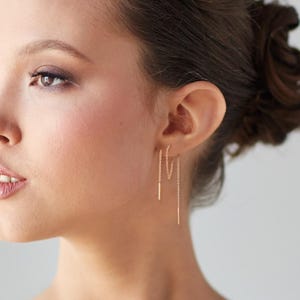 Threader Earring Rose Gold Chain Earrings Sterling Silver Long Chain Earrings Rose Gold Threaded Earrings Thread Single Earring Minimalist