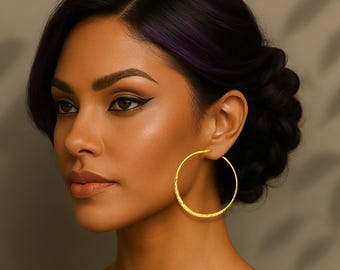 Classic Large Gold Hoops Hammered Gold Earrings Large Lightweight Vermeil Hoops Gold Statement Hoops