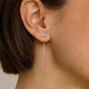 Rose Gold Threader Earrings Bar Chain Earrings For Women Short Chain Earrings Rose Gold Cartilage Chain Earring