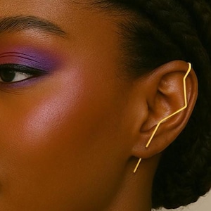 ZigZag Ear Pin Gold Ear Climber Earrings Minimalist Bar Ear Pin Futuristic Gold Earrings Single Earring Helix Hook Earring