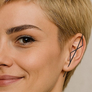 Double Kite Ear Pin Earrings Black Ear Climber Unusual Ear Cuffs Oxidized Sterling Silver Helix Hoop Earring Needle Ear Pins