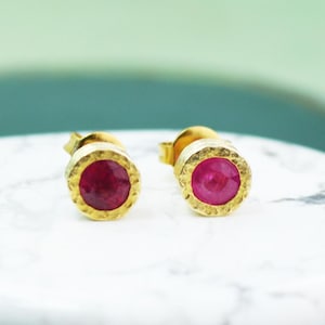 Ruby Earrings Gold Stud Earrings July Birthstone Earrings Gold Pink Stone Studs Dainty Gold Earrings