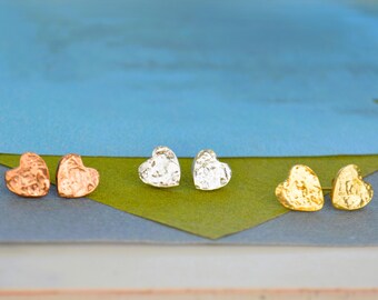 Solid Silver Heart Stud Earrings Textured Heart Earring Dainty Studs Bridesmaids Jewelry Gift Minimalist Heart Studs Gift for Her