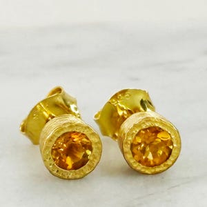 Natural Citrine Earrings Gold Stud Earrings November Birthstone Stud Earrings Gold Dainty Earrings Sterling Silver