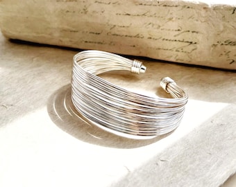 Sterling Silver Cuff Bracelet Chunky Bangle Bracelet for Women Adjustable Bracelet Wide Statement Jewelry