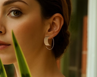 Gold Textured Hoop Earrings – Contemporary Lightweight Hoops - Sculptural Textured Hoops