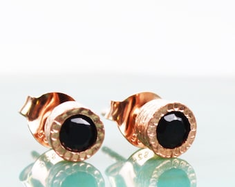 Black Onyx Stud Earrings Rose Gold Gemstone Dainty Earrings Rose Gold Black Stone Earrings Everyday Earring