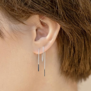 Two Tone Threader Earrings Long Chain Earrings For Women Thread Earrings Mixed Metal Cartilage Chain Double Piercing Two Hole Earrings