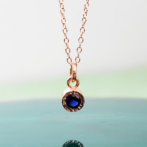 Genuine Sapphire Necklace Dainty Rose Gold Necklace September Birthstone Necklaces Gemstone Pendant Simple Rose Gold Necklace