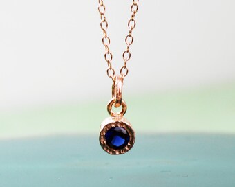 Genuine Sapphire Necklace Dainty Rose Gold Necklace September Birthstone Necklaces Gemstone Pendant Simple Rose Gold Necklace