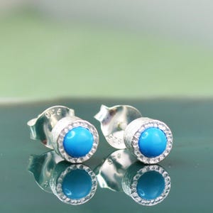 Silver Turquoise Earrings December Birthstone Stud Earrings Silver Gemstone Studs Blue Stone Earrings