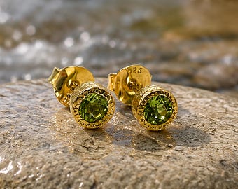 Peridot Earrings Gold Stud Earrings August Birthstone Jewelry Small Studs Sterling Silver