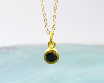 Onyx Gold Necklace Black Gemstone Dainty Gold Necklace Black Stone Pendant Gold Everyday Necklace