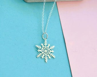 Sterling Silver Snowflake Necklace Christmas Necklace Dainty Christmas Jewelry