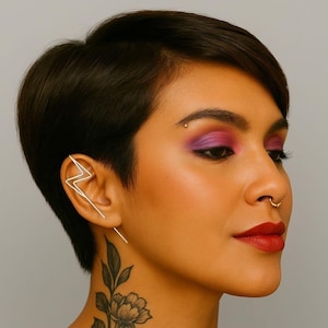 Sterling Silver Lightning Bolt Ear Cuff Earrings Ear Pin Futuristic Statement Earrings Helix Hook Earring Needle Earring