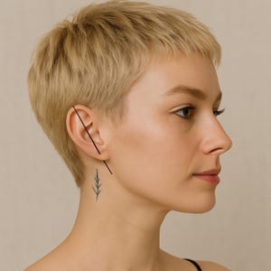 Staafoorspeld Zwart geoxideerd zilver oorklimmer oorbellen naald futuristische oorbellen Helixhaakoorbel Goth-oorbel futuristische oorbellen zwart