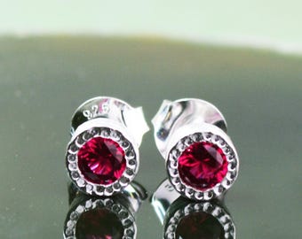 Ruby Earrings Silver Stud Earrings July Birthstone Earrings Pink Stone Studs Dainty Gemstone Earrings