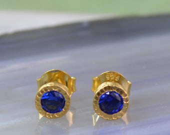 Real Sapphire Earrings Gold Small Stud Earrings September Birthstone Earrings Blue Gemstone Studs Gold Stud Earrings Dainty