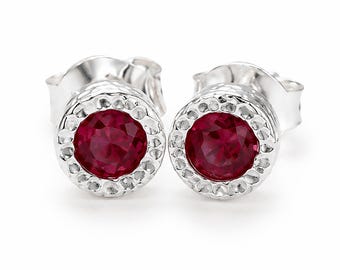 Ruby Earrings Silver Small Stud Earrings July Birthstone Jewelry