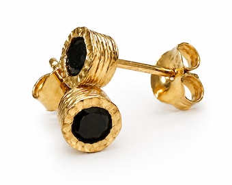 Black Onyx Earrings Gold Studs Dainty Gemstone Earrings Gold Black Stone Earring Everyday