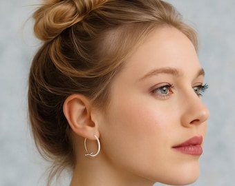 Sterling Silver Bar Hoop Earrings Thin Hoop Earrings For Women Sterling Silver Hoops Everyday Earrings