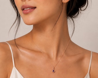 Amethyst Necklace Rose Gold February Birthstone Pendant Purple Gemstone Necklace