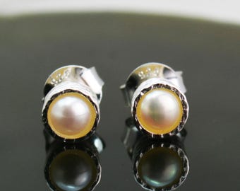 Orecchini Di Perle Da Donna Coltivati ​​Acqua Dolce Forma A Botone 7,5-8 Mm SECRET & YOU - Orecchini In Argento Sterling 925 Rodiato - Foto 3